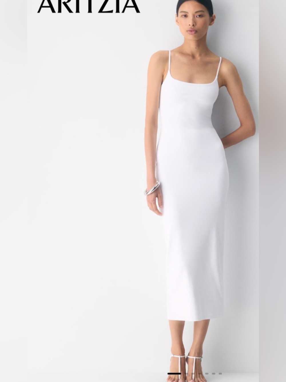 New Aritzia Denim Forum The '90s Cami Maxi Dress White Ribbed Medium